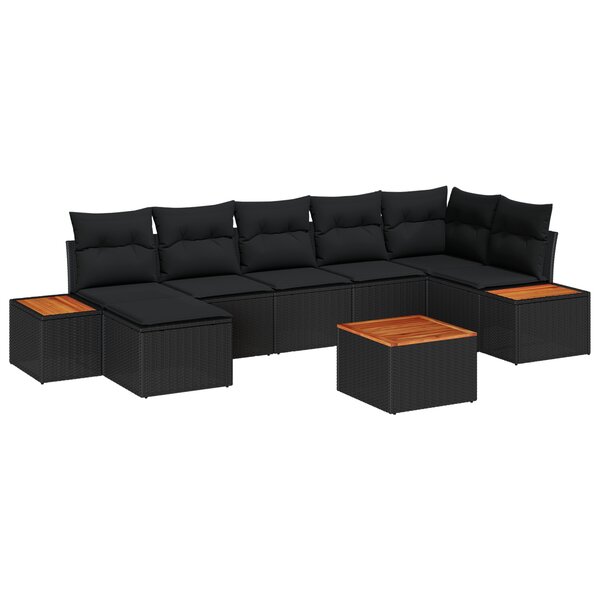 vidaXL Canapé de jardin de 8 pièces avec coussins en poly rattan noir et acacia