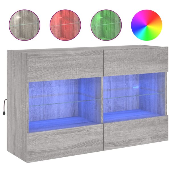 vidaXL Meuble TV mural avec lumières LED sonoma gris 98 5x30x60 5 cm