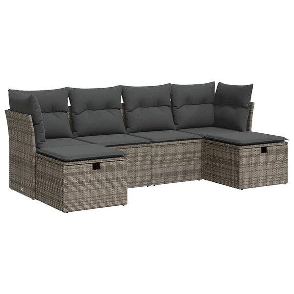 vidaXL Salon de jardin 6 Pièces avec coussins gris résine tressée