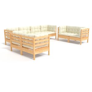 Salon de jardin meuble d'extérieur ensemble de mobilier 8 pièces avec coussins crème bois de pin massif 02_0017568