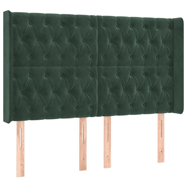 vidaXL Tête de lit avec oreilles Vert foncé 163x16x118/128 cm Velours