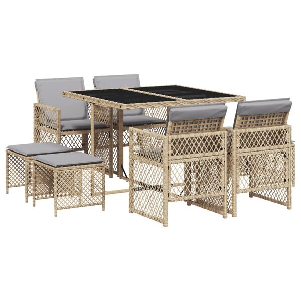 vidaXL Ensemble à manger de jardin et coussins 9 Pièces beige Poly rotin