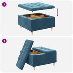 vidaXL Pouf de rangement avec coussin Bleu 80 x 80 x 45 cm Velours