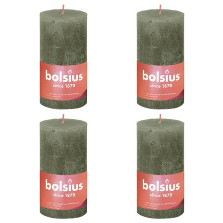Bolsius Bougies pilier rustiques Shine 4 Pièces 130x68 mm Vert olive