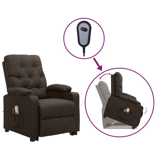 vidaXL Fauteuil de massage Marron foncé Tissu