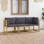 vidaXL Canapé de jardin 3 places avec coussins anthracite