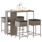 vidaXL Ensemble de bar de jardin 5 Pièces avec coussins gris poly rotin