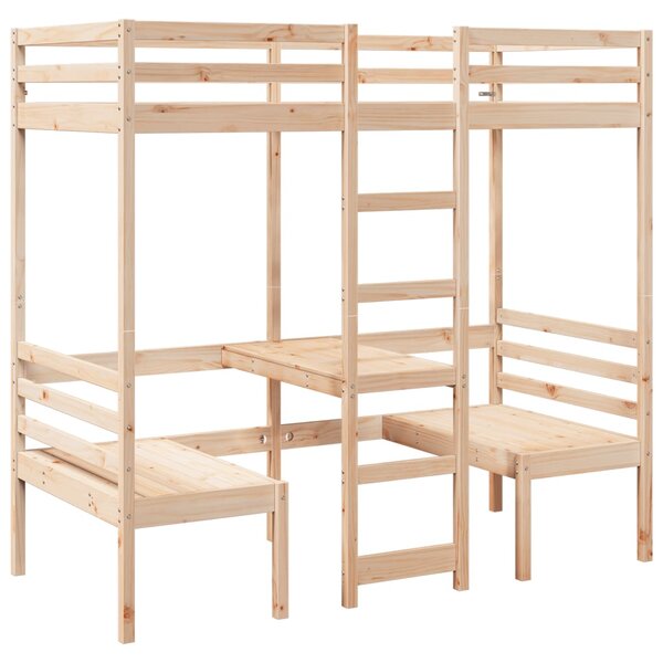 vidaXL Lit mezzanine avec bureau et chaises 90x200 cm pin massif