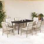 vidaXL Ensemble à manger de jardin et coussins 7 Pièces beige poly rotin