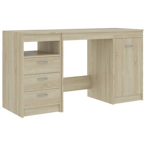 Bureau table poste de travail meuble d'ordinateur informatique étude chêne sonoma 140 x 50 x 76 cm bois d’ingénierie brun 02_0023655