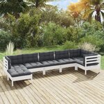vidaXL Salon de jardin 7 Pièces avec coussins blanc bois de pin massif