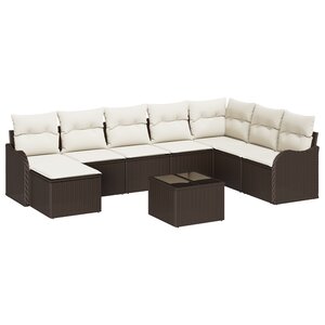 Ensemble de Canapé 8 Pièces Poly Rattan avec Coussins Gris