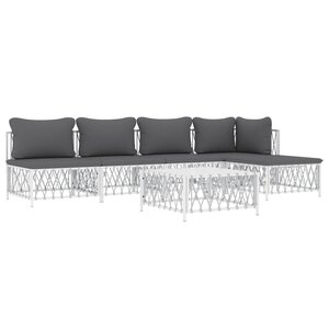 Salon de jardin meuble d'extérieur ensemble de mobilier avec coussins 6 pièces blanc acier 02_0018320