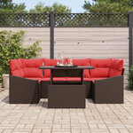 vidaXL Ensemble de canapé de jardin 7 Pièces Marron et rouge Poly rotin