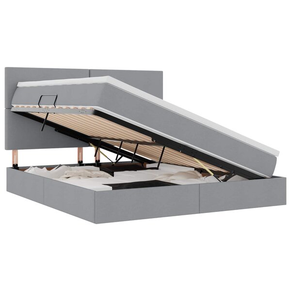 vidaXL Lit de rangement LED avec matelas Gris clair 160 x 200 cm Tissu