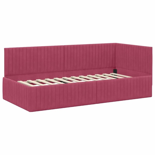 vidaXL Cadre de lit d'angle Rouge bordeaux 90 x 190 cm Velours