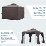 Tonnelle barnum style colonial double toit toiles latérales amovibles 2 95L x 2 95l x 2 65H m chocolat noir