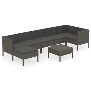 vidaXL Salon de jardin 8 Pièces avec coussins résine tressée gris