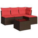 vidaXL Salon de jardin avec coussins 5 Pièces marron résine tressée