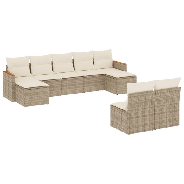 vidaXL Salon de jardin avec coussins 9 Pièces beige résine tressée