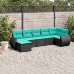 vidaXL Salon de jardin 7 Pièces avec coussins noir résine tressée