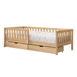 Lit Isa 2 tiroirs barrière naturel + matelas