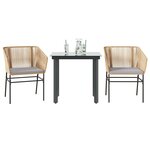 vidaXL Ensemble à manger jardin coussins 3Pièces marron poly rotin verre