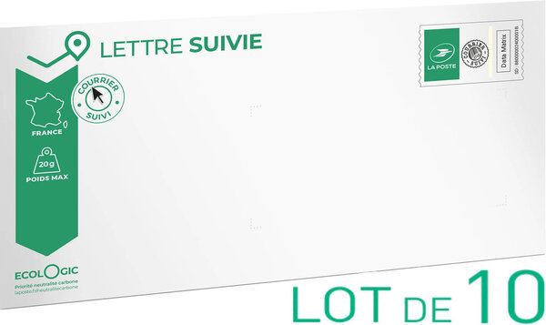 Prêt-à-Poster - Lettre verte suivie - 20g - Enveloppes en lot de 10