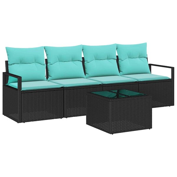 vidaXL Ensemble de Canapés 5 Pièces Noir et turquoise polyrotin