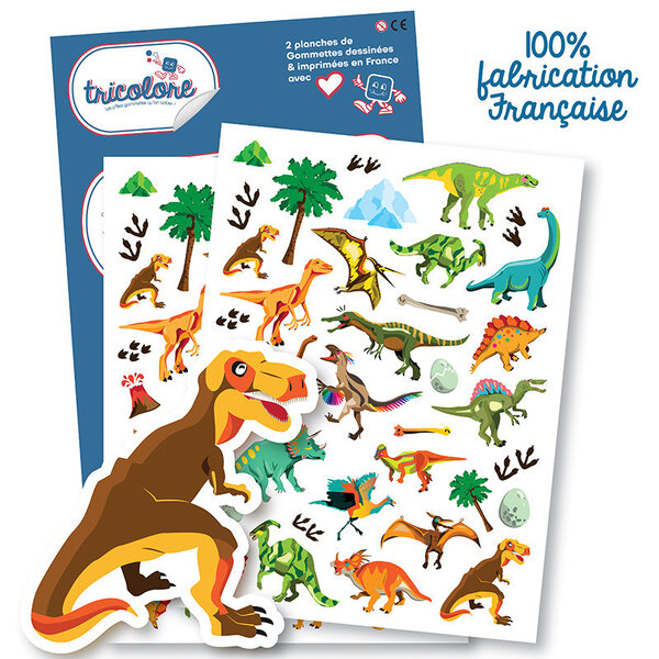 Gommettes - Dinosaures - T-Rex - Tricératops - 72 pièces