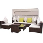 vidaXL Salon de jardin 7 Pièces avec baldaquin Résine tressée Marron