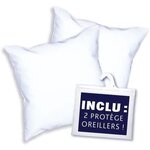 2 oreillers 60 x 60 cm + 2 protège oreillers imperméable 60 x 60 cm - Garnissage 100  polyester
