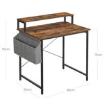 Bureau informatique table d’étude avec avec support écran sac de rangement en tissu barres en x pieds réglables 85 x 55 x 90 cm style industriel marron rustique et noir 12_0001317