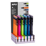 Apli Présentoir en Carton pour Porte-mines - 0 7 mm - Texture Douce - Couleurs Fluor Assorties - Capuchon avec Capuchon Transparent et Gomme de la même Couleur