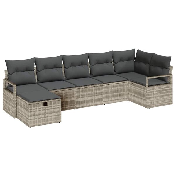 vidaXL Ensemble de canapé de jardin 7 Pièces Gris clair Poly rotin