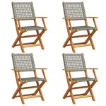 vidaXL Chaises de jardin pliantes lot de 4 gris poly rotin bois massif