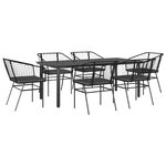vidaXL Ensemble à manger de jardin coussins 7Pièces noir poly rotin verre