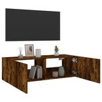 vidaXL Meuble TV mural avec lumières LED chêne fumé 100x35x31 cm