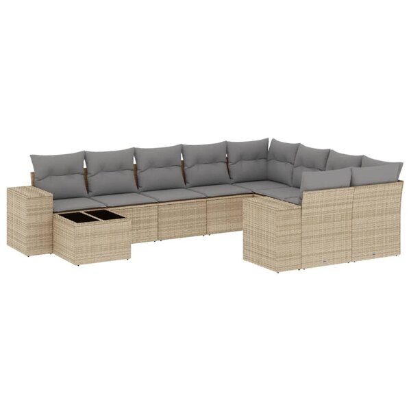 vidaXL Salon de jardin avec coussins 10 Pièces beige résine tressée