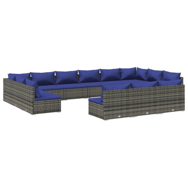 vidaXL Salon de jardin 13 Pièces avec coussins Gris Résine tressée