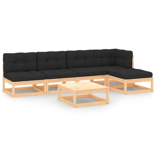 vidaXL Salon de jardin 6 Pièces avec coussins Bois de pin massif