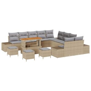 vidaXL Ensemble de canapé de jardin 14 Pièces Beige Poly rotin