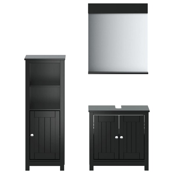 vidaXL Meubles de salle de bain 3 Pièces BERG noir bois de pin massif