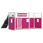vidaXL Lit superposé avec toboggan et rideaux rose 90x200 cm