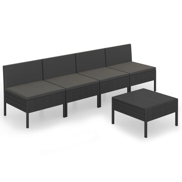 vidaXL Salon de jardin 5 Pièces avec coussins résine tressée noir