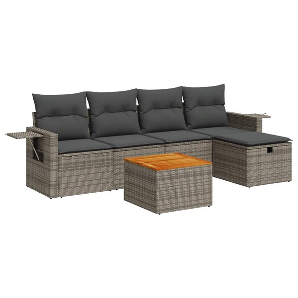 vidaXL Salon de jardin 6 Pièces avec coussins gris résine tressée