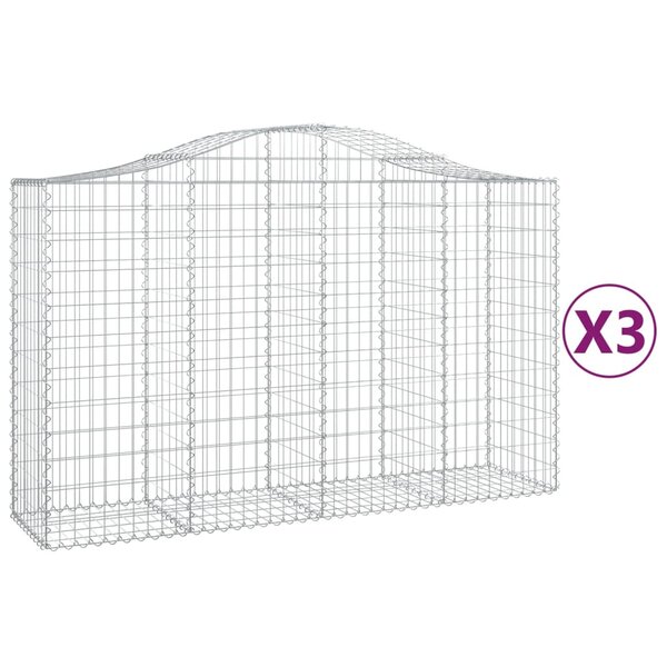 vidaXL Paniers à gabions arqués 3 Pièces 200x50x120/140 cm Fer galvanisé