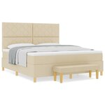 vidaXL Lit à Sommier avec Matelas & Banc Crème 180x200 cm Tissu