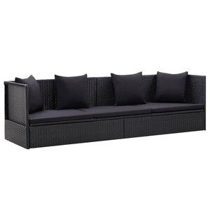 Lit de jardin avec coussin et oreiller résine tressée noir 02_0011999