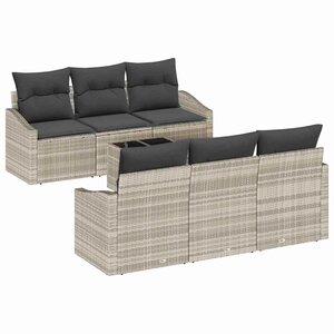 vidaXL Ensemble de Canapés avec coussin 7 Pièces Gris clair polyrotin